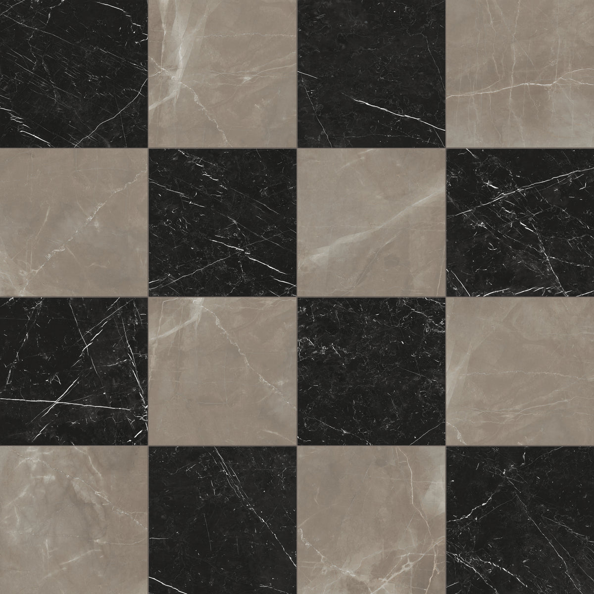 Leona 24 x 24 Checkerboard Matte Porcelain Tile in Amani Bronze and Nero Marquina