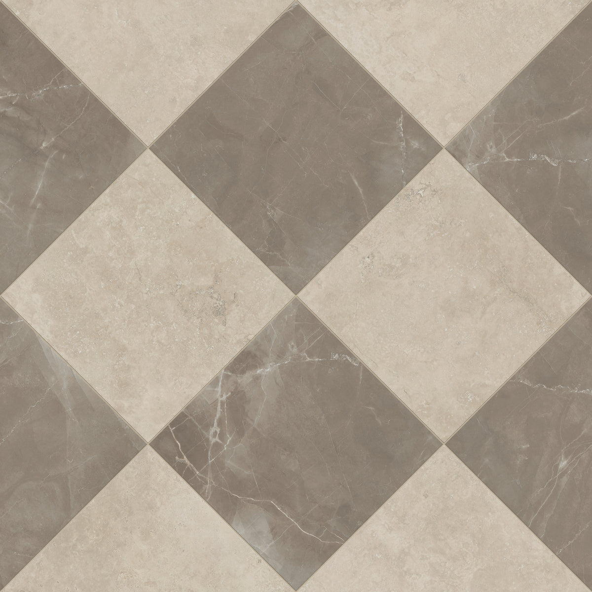 Leona 24 x 24 Checkerboard Matte Porcelain Tile in Marfil and Amani Bronze