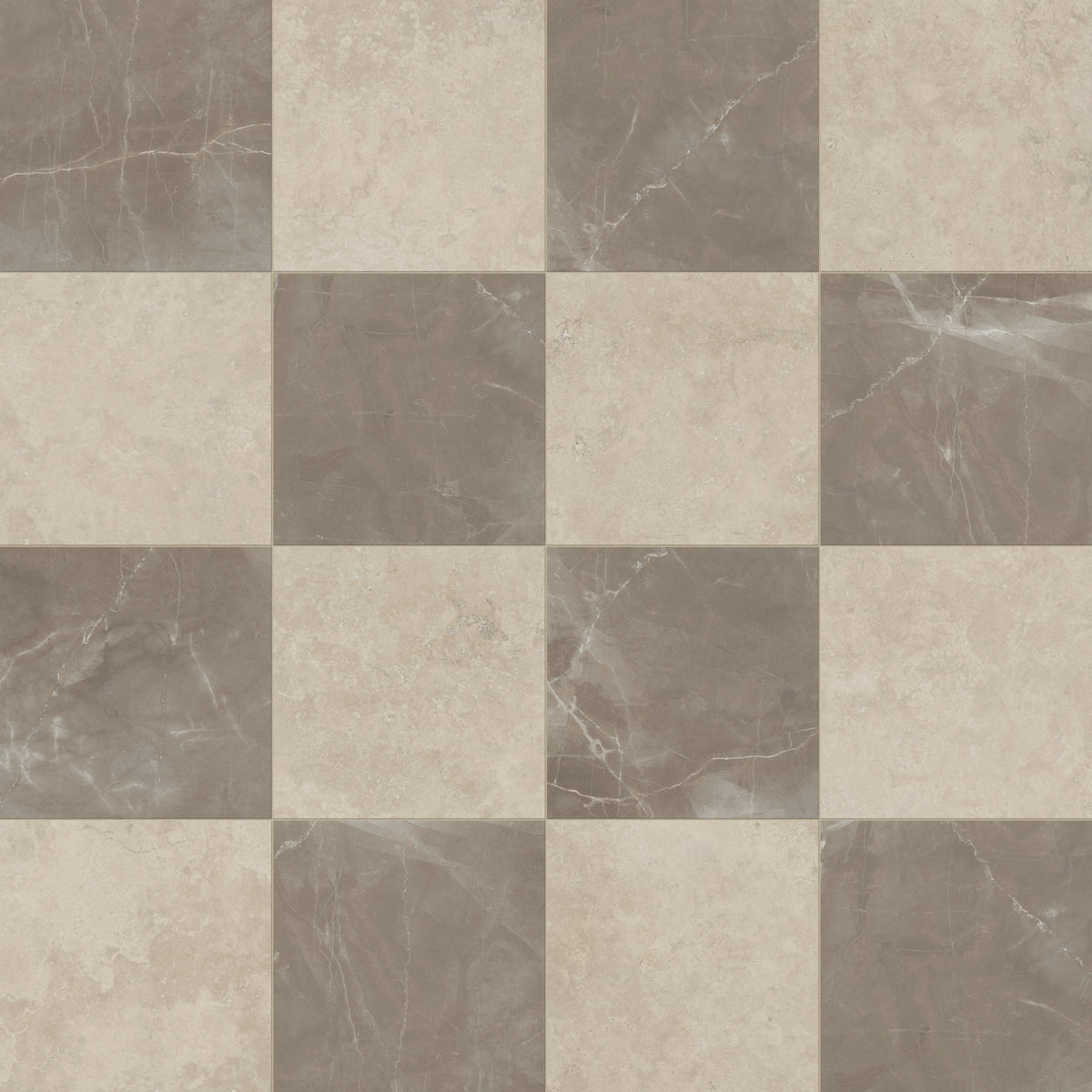 Leona 24 x 24 Checkerboard Matte Porcelain Tile in Marfil and Amani Bronze