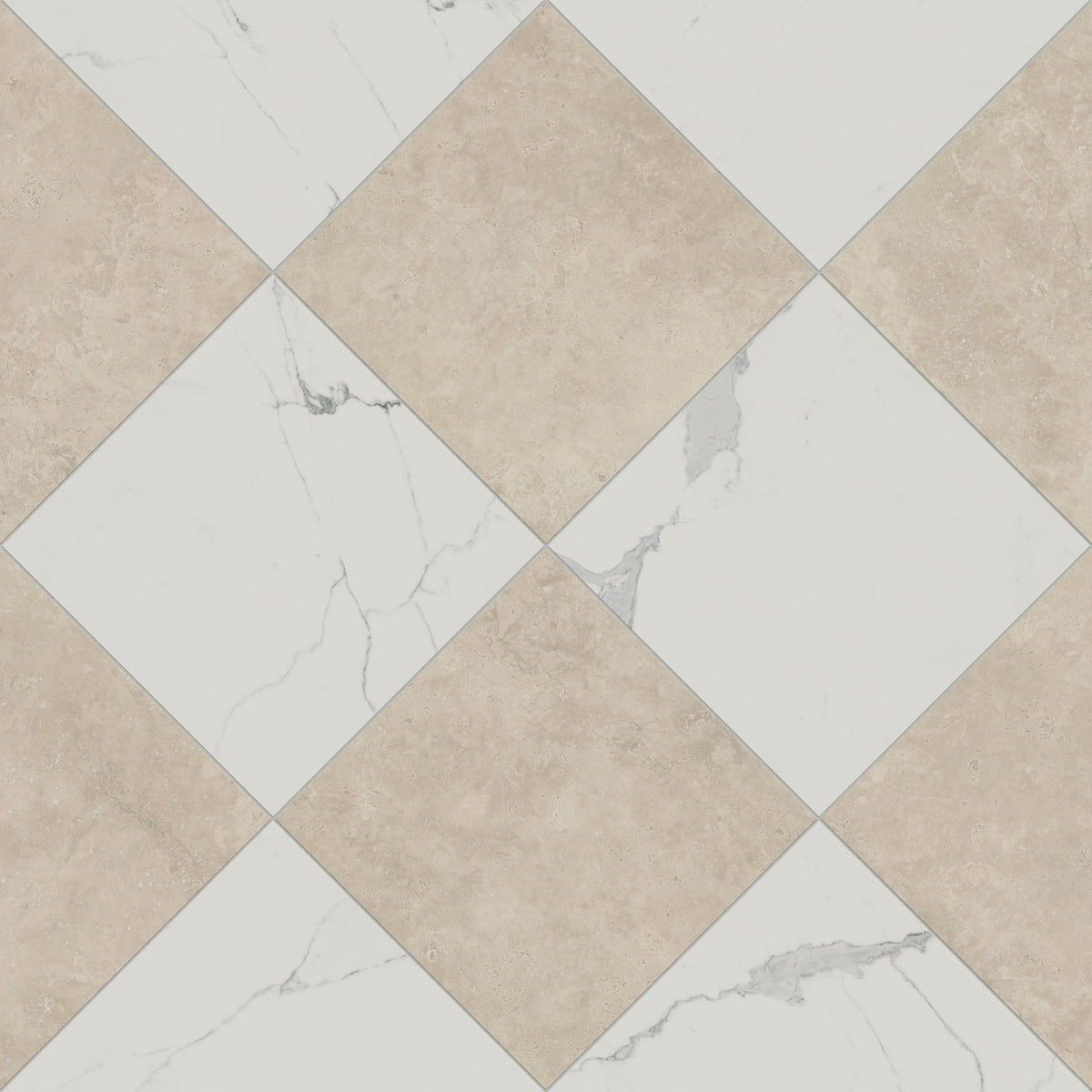 Leona 24 x 24 Checkerboard Polished Porcelain Tile in Calacatta and Marfil