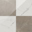 Leona Calacatta and Amani Bronze tile, 24x24 gloss finish, blending creamy white marble look with warm brown tones in an elegant checkerboard design.