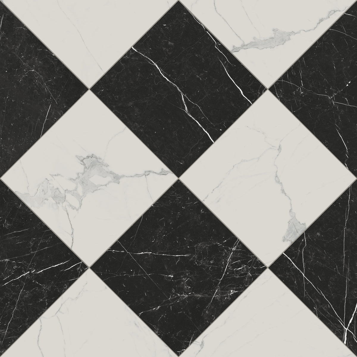 Leona 24 x 24 Checkerboard Polished Porcelain Tile in Calacatta and Nero Marquina
