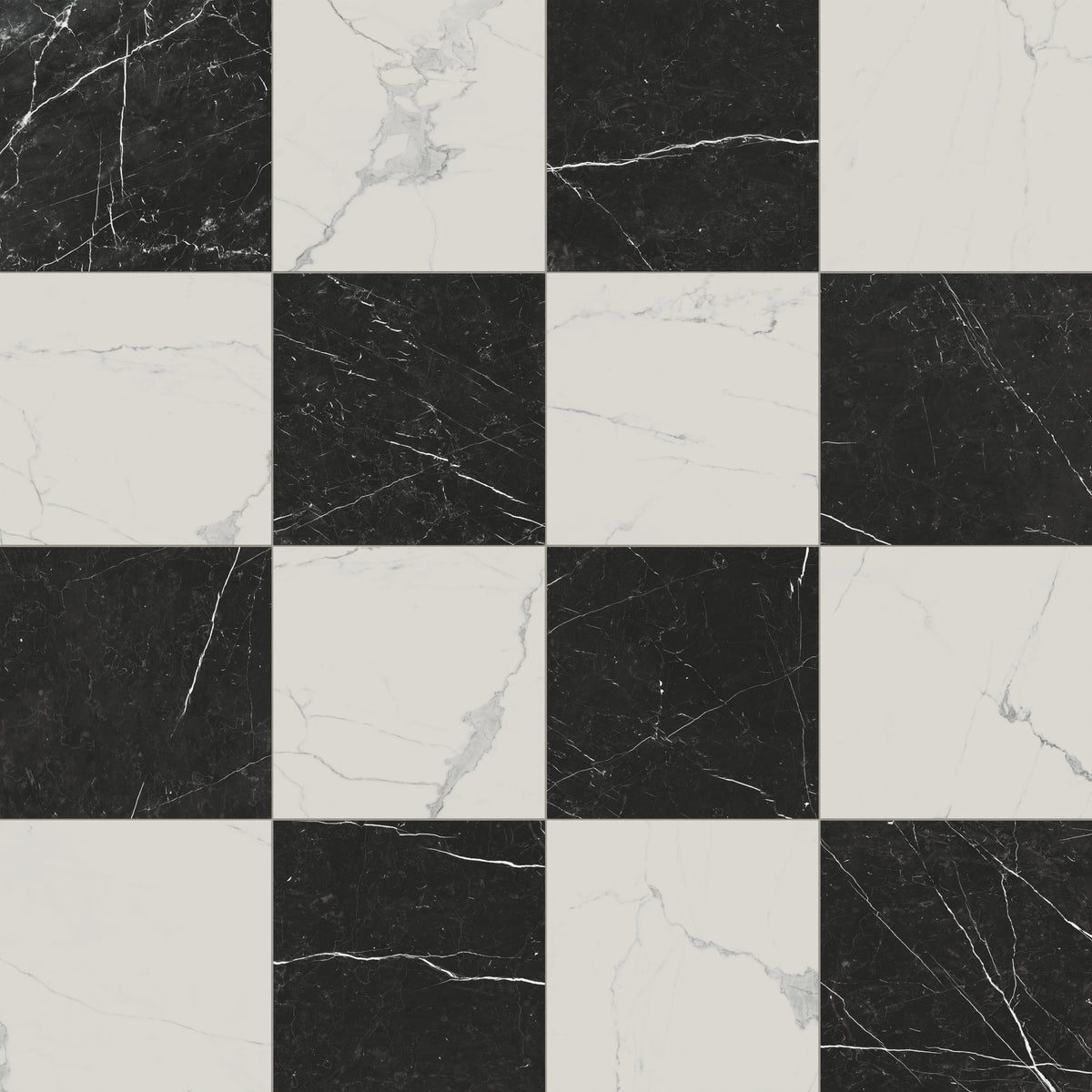 Leona 24 x 24 Checkerboard Polished Porcelain Tile in Calacatta and Nero Marquina