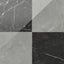 Leona Amani Grey and Nero Marquina tile, 24x24 gloss finish, featuring a striking contrast of grey and black marble-inspired tones in a polished checkerboard design.