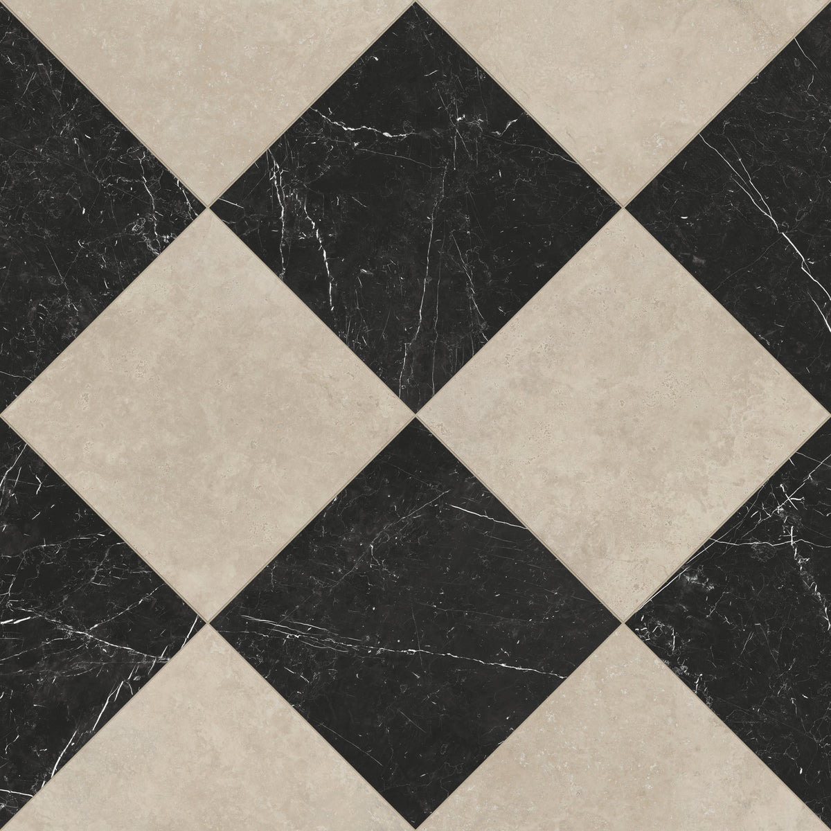 Leona 24 x 24 Checkerboard Polished Porcelain Tile in Marfil and Nero Marquina
