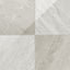 Blair 24x24 polished porcelain tile in Volakas white and Oniciata beige, offering a soft, elegant checkerboard look.