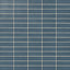 Matte finish blue ceramic subway tiles, sized 1.6x5 inches, arranged in a horizontal straight lay pattern with white grout.