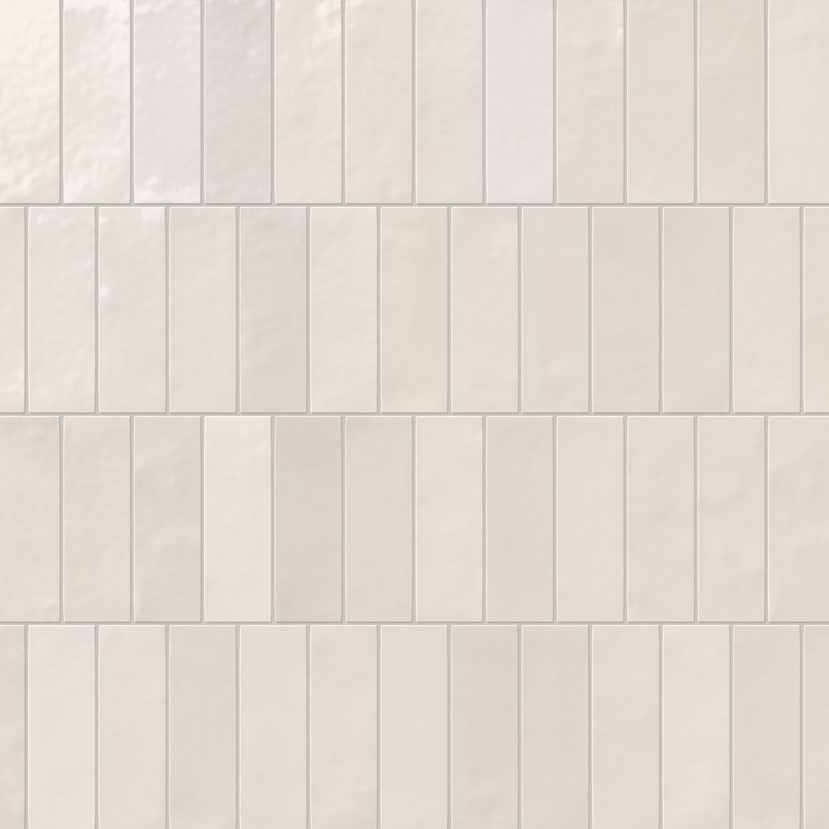 Jojo subway tile in Ivory displayed in a vertical stacked layout, featuring a glossy finish and sleek modern lines