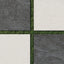Outdoor layout with 24x24 checkerboard grip porcelain paver tile in 2cm thick dark gray and light cream tones set over natural green grass
