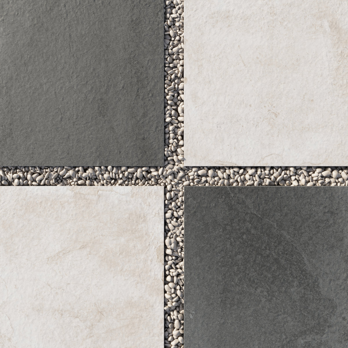 Bowden 24 x 24 Checkerboard Grip 2cm Porcelain Paver Tile in Charcoal & Oat