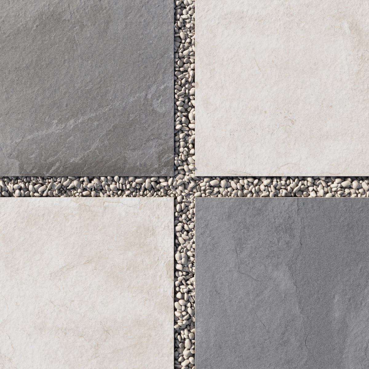 Bowden 24 x 24 Checkerboard Grip 2cm Porcelain Paver Tile in Graphite & Oat