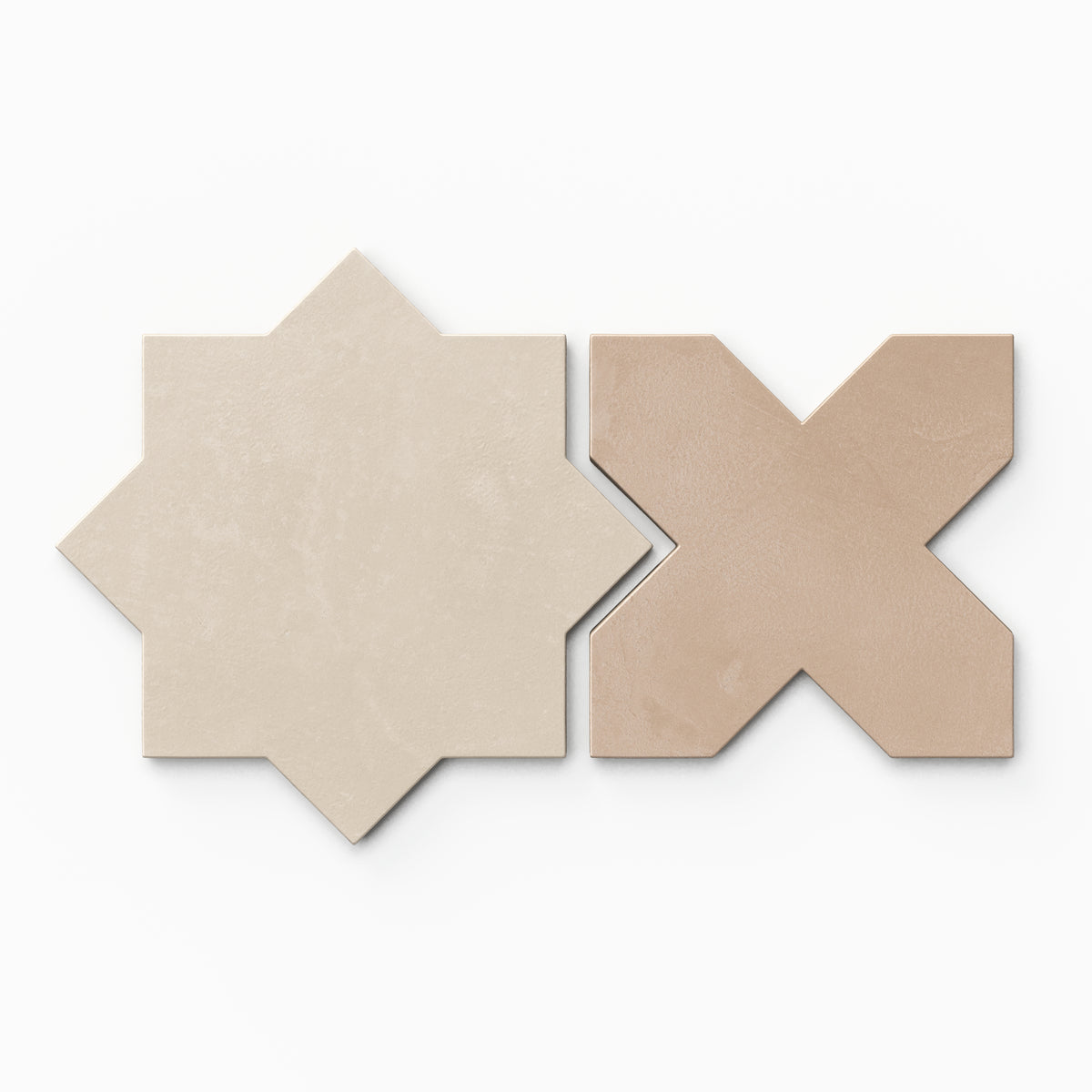 Isabel 11 x 11 Matte Porcelain Tile Star in Frosted Linen and Cross in Dusty Rose