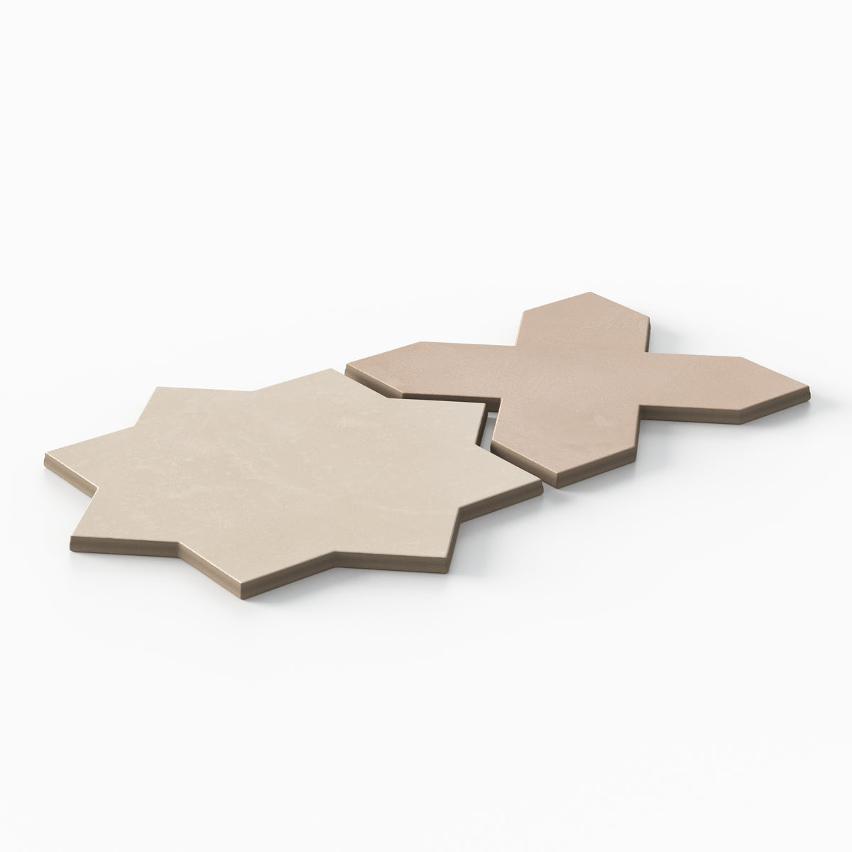 Isabel 11 x 11 Matte Porcelain Tile Star in Frosted Linen and Cross in Dusty Rose