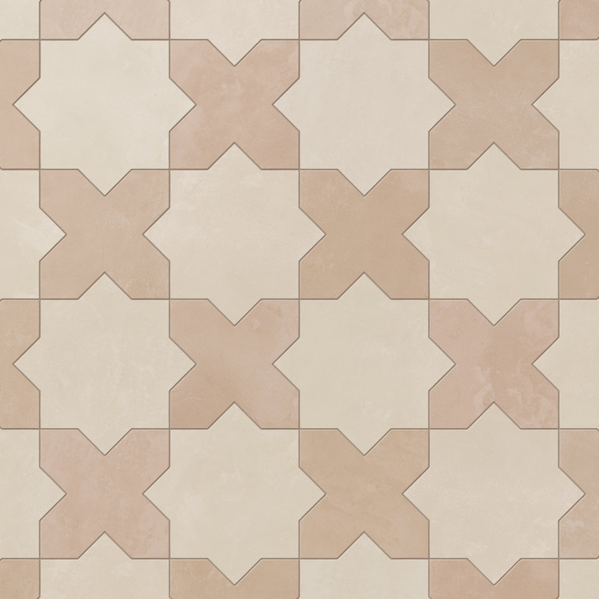 Isabel 11 x 11 Matte Porcelain Tile Star in Frosted Linen and Cross in Dusty Rose