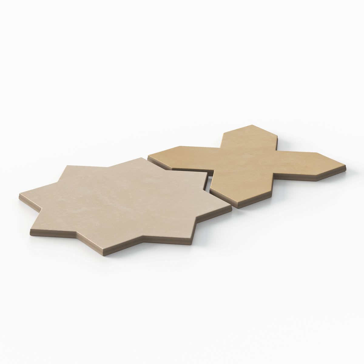Isabel 11 x 11 Matte Porcelain Tile Star in Almond Mist and Cross in Golden Sky