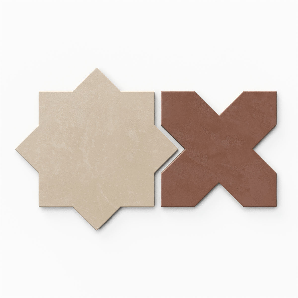 Isabel 11 x 11 Matte Porcelain Tile Star in Almond Mist and Cross in Burnt Umber