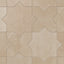 Star and cross patterned 11x11 porcelain tile in light brown hues, finished with a matte surface and powdery glaze that suits rustic and Spanish-inspired interiors.