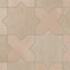 This matte porcelain tile pairs star and cross forms in alternating earth-drawn hues of light brown and beige with soft pink undertones, softened by cement-plaster texture and a handmade terracotta patina for cozy spaces.