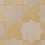 Alternating star and cross shapes appear in earth-drawn hues of light brown and yellow-orange, with a matte porcelain finish, subtle cement-plaster texture, and a softly aged terracotta look.