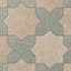 Alternating star and cross shapes appear in earth-drawn hues of light brown and muted sage green, with a matte porcelain finish, subtle cement-plaster texture, and a softly aged terracotta look.