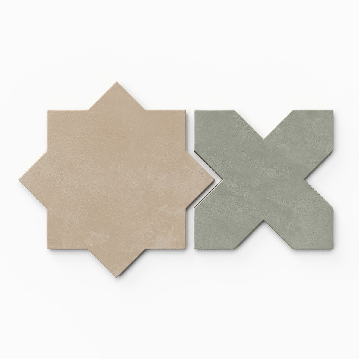 Isabel 11 x 11 Matte Porcelain Tile Star in Sahara Sand and Cross in Soft Sage