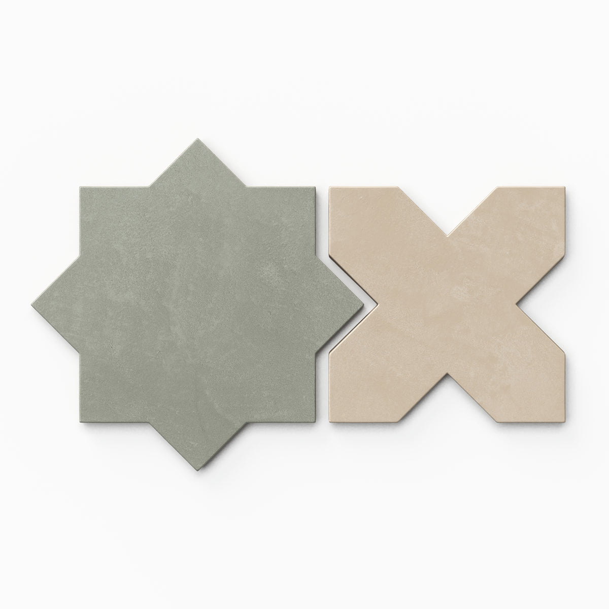 Isabel 11 x 11 Matte Porcelain Tile Star in Soft Sage and Cross in Almond Mist