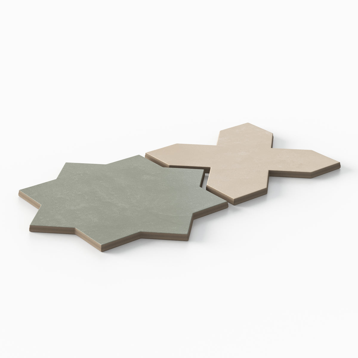 Isabel 11 x 11 Matte Porcelain Tile Star in Soft Sage and Cross in Almond Mist
