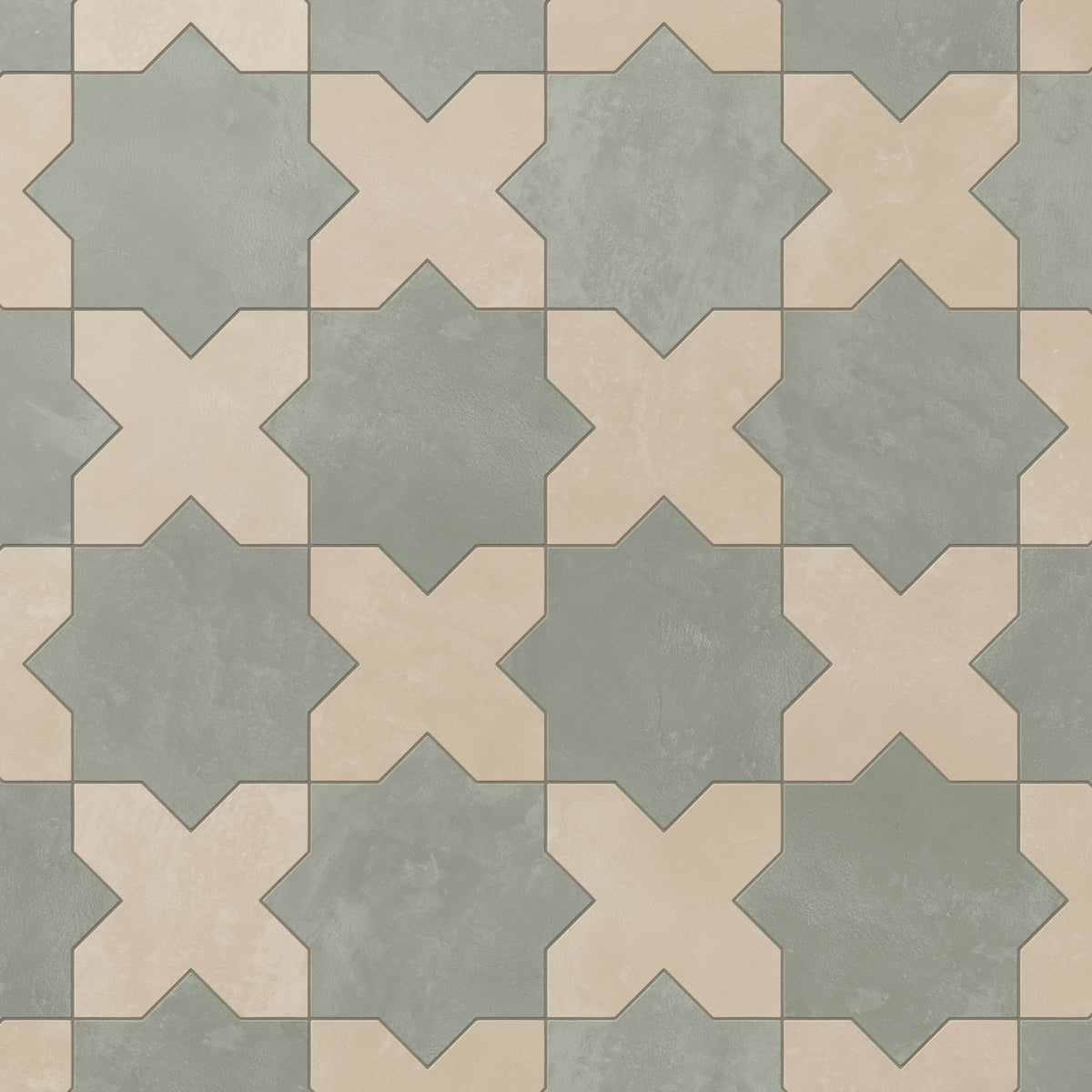 Isabel 11 x 11 Matte Porcelain Tile Star in Soft Sage and Cross in Almond Mist