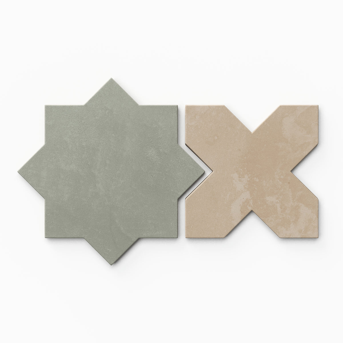 Isabel 11 x 11 Matte Porcelain Tile Star in Soft Sage and Cross in Sahara Sand