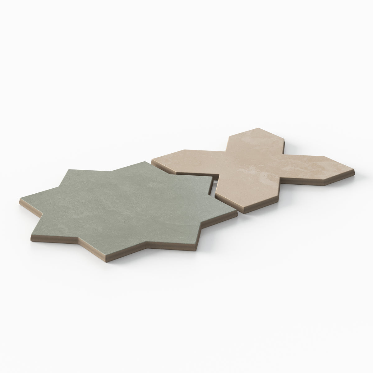 Isabel 11 x 11 Matte Porcelain Tile Star in Soft Sage and Cross in Sahara Sand