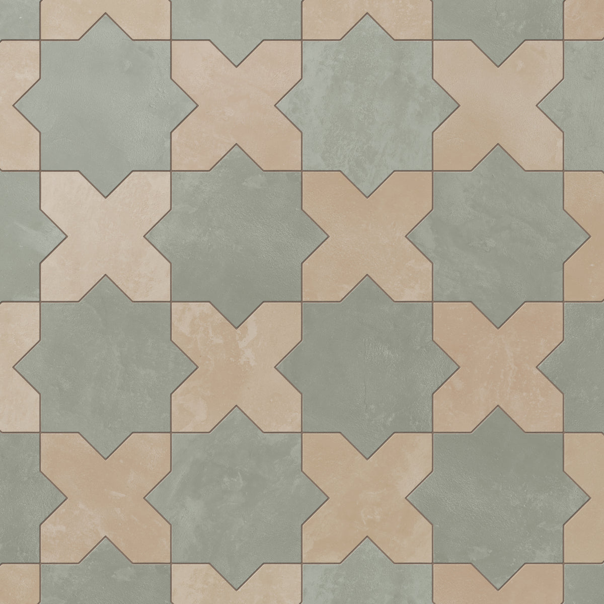 Isabel 11 x 11 Matte Porcelain Tile Star in Soft Sage and Cross in Sahara Sand