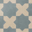 Star and cross shapes move naturally across this porcelain tile, blending blue and warm beige with a powdery matte finish and subtle cement-plaster texture inspired by handmade terracotta.