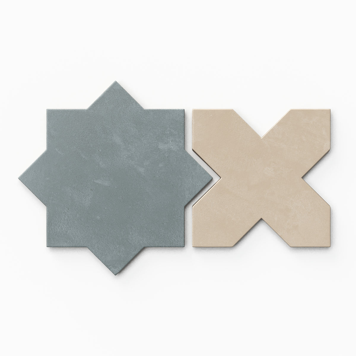 Isabel 11 x 11 Matte Porcelain Tile Star in Saltwater and Cross in Almond Mist