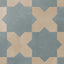 Star and cross shapes flow naturally across this porcelain tile, blending blue and light brown tones with a matte, powdery finish and subtle cement-plaster texture inspired by handmade terracotta.