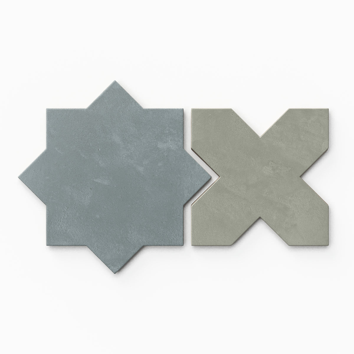 Isabel 11 x 11 Matte Porcelain Tile Star in Saltwater and Cross in Soft Sage