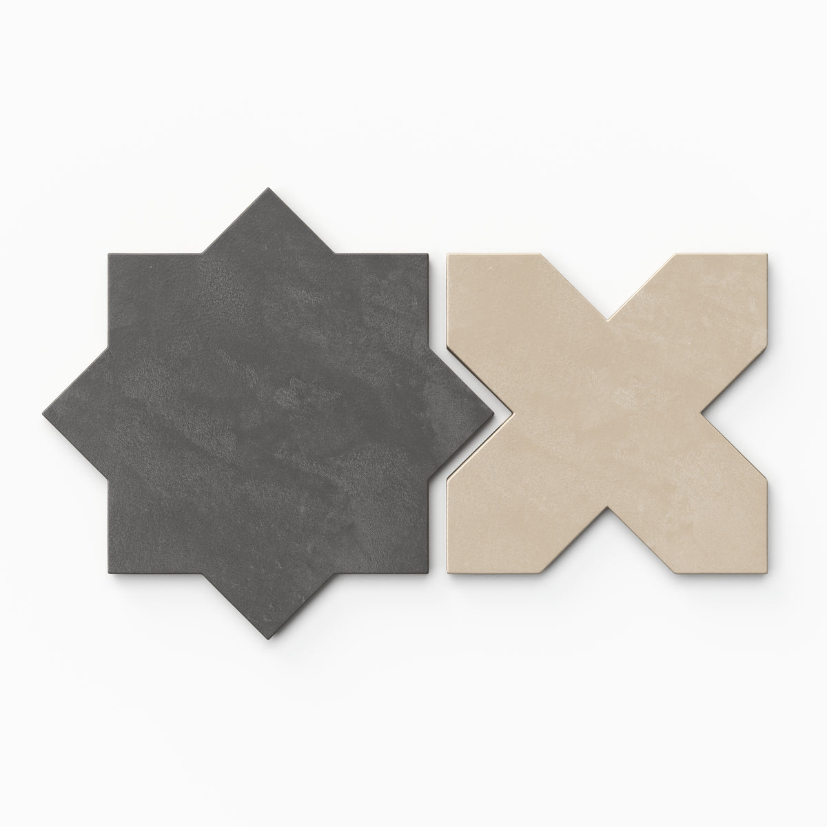 Isabel 11 x 11 Matte Porcelain Tile Star in Midnight Slate and Cross in Almond Mist