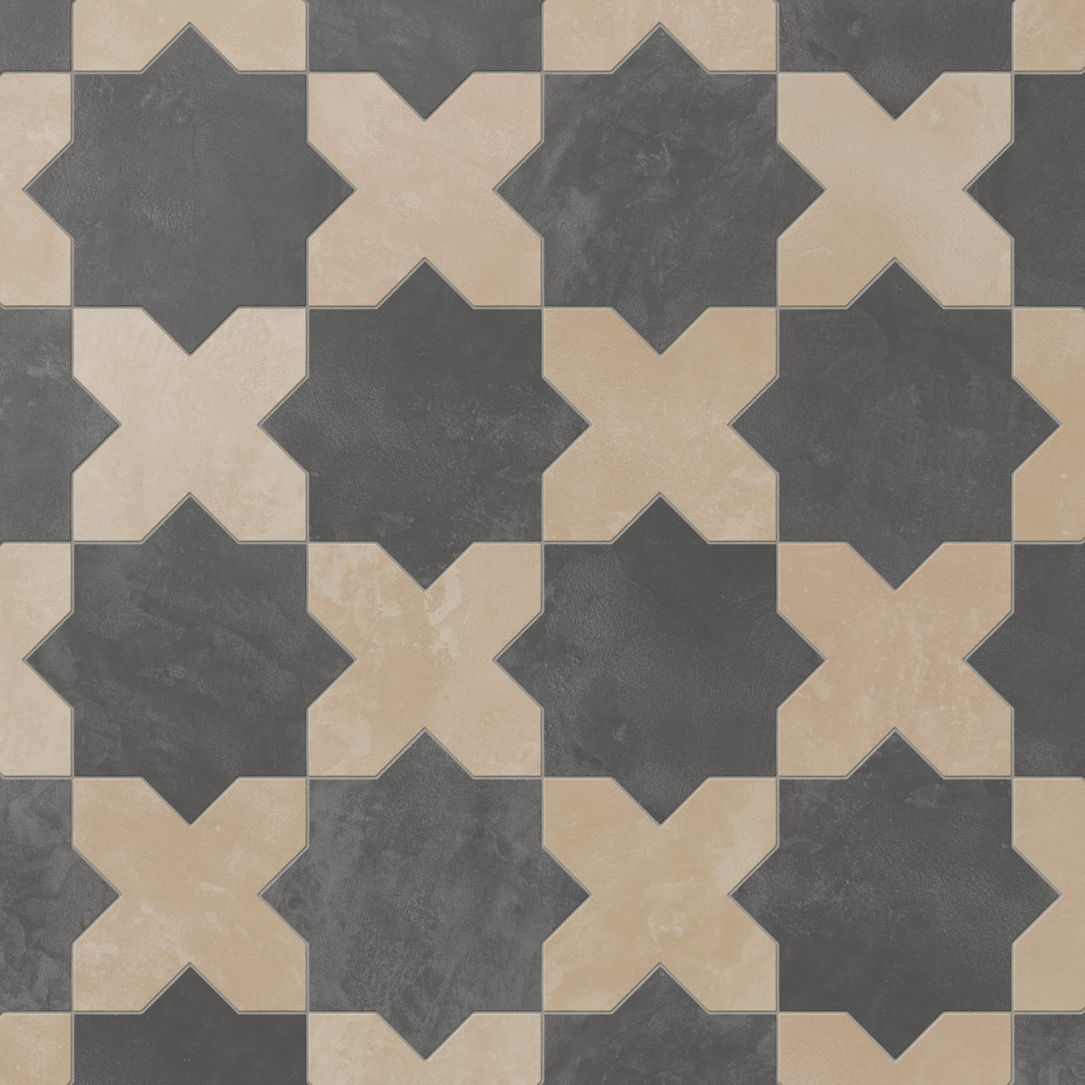Isabel 11 x 11 Matte Porcelain Tile Star in Midnight Slate and Cross in Sahara Sand