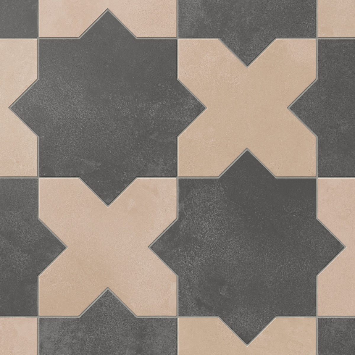 Isabel 11 x 11 Matte Porcelain Tile Star in Midnight Slate and Cross in Dusty Rose