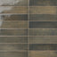 Glossy subway tile in dark grayish-brown tones with handcrafted variation—perfect for bold backsplashes or statement walls.