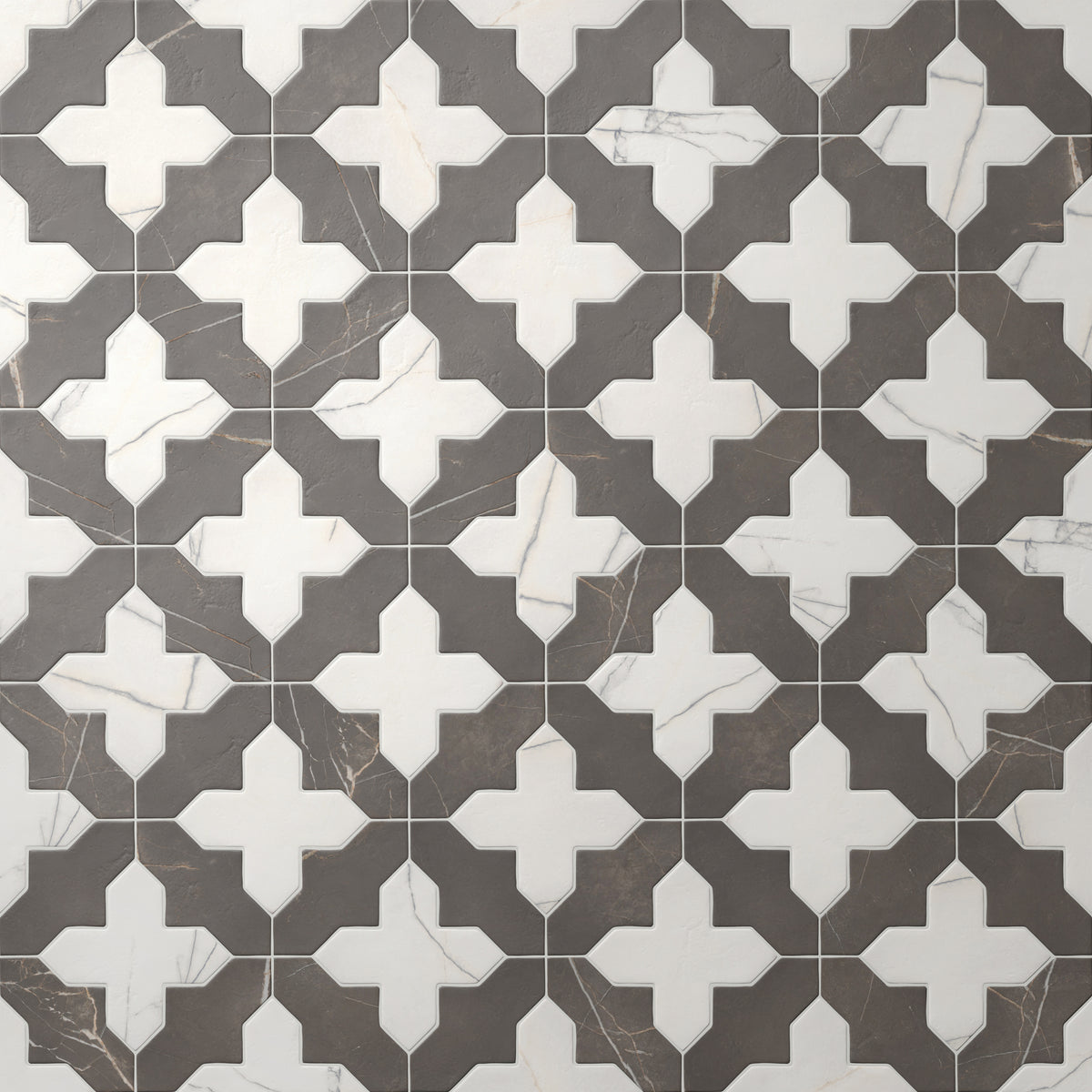 Aslan 8 x 8 Porcelain Tile Shield in Imperial and Cross in Calacatta