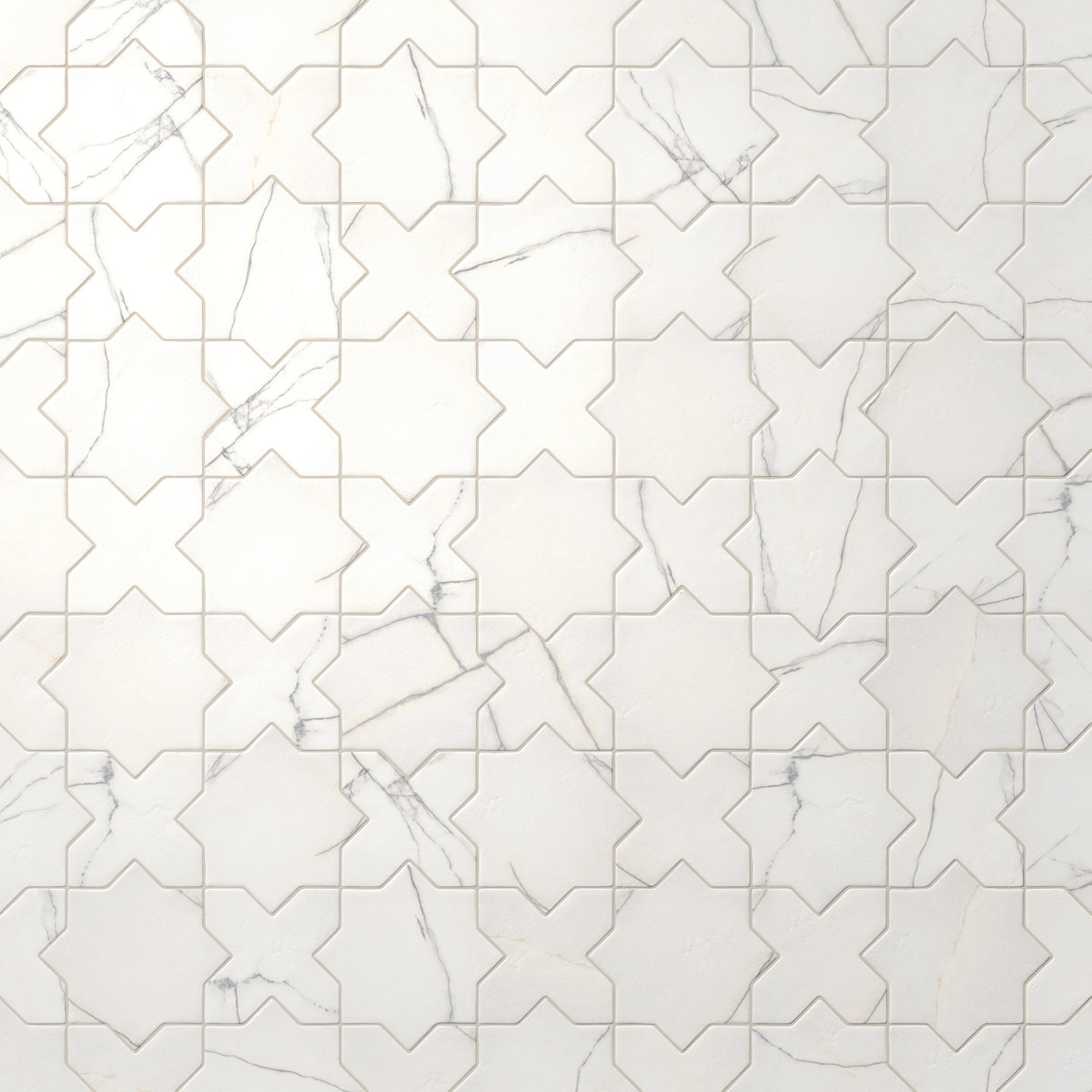 Aslan 6 x 12 Porcelain Tile Star in Calacatta and Cross in Calacatta