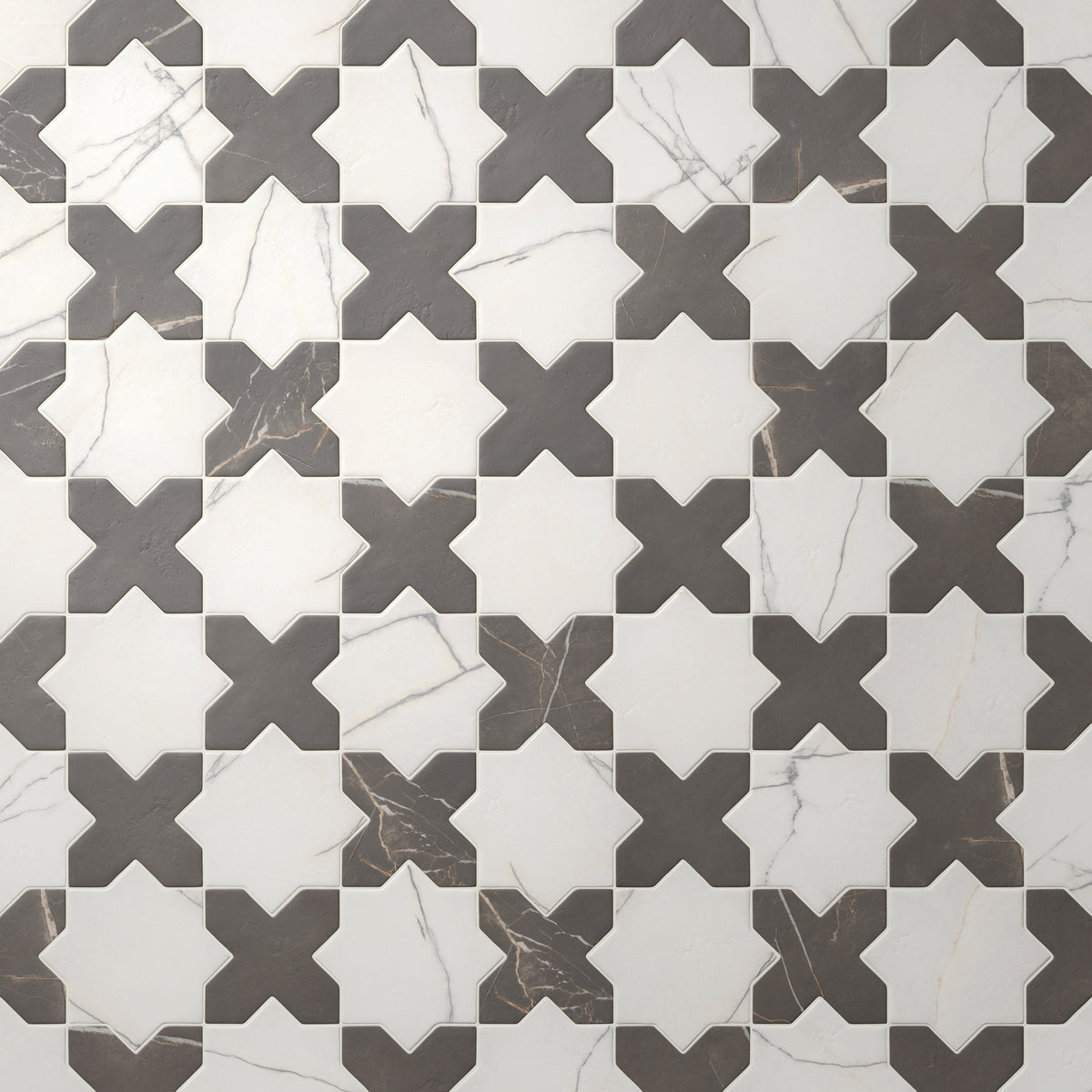 Aslan 6 x 12 Porcelain Tile Star in Calacatta and Cross in Imperial