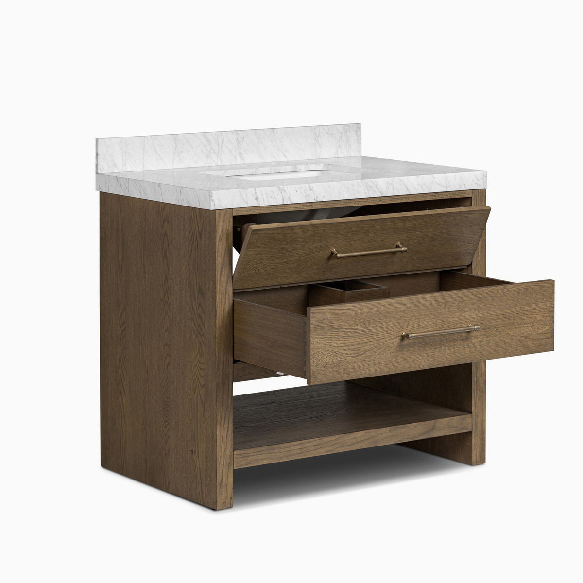 Maxine 36" Single Vanity in Washed Natural Veneer with Carrara Marble Top