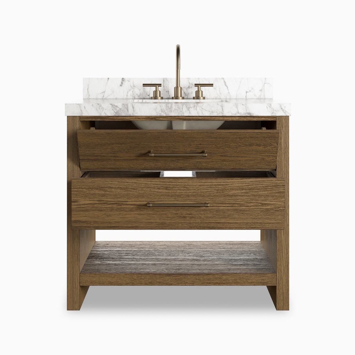 Maxine 36" Single Vanity in Washed Natural Veneer with Carrara Marble Top
