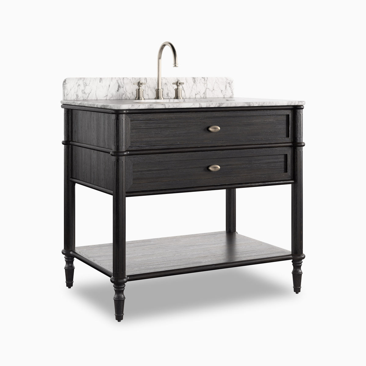 Gemma 36" Single Vanity in Satin Black Veneer with Carrara Marble Top
