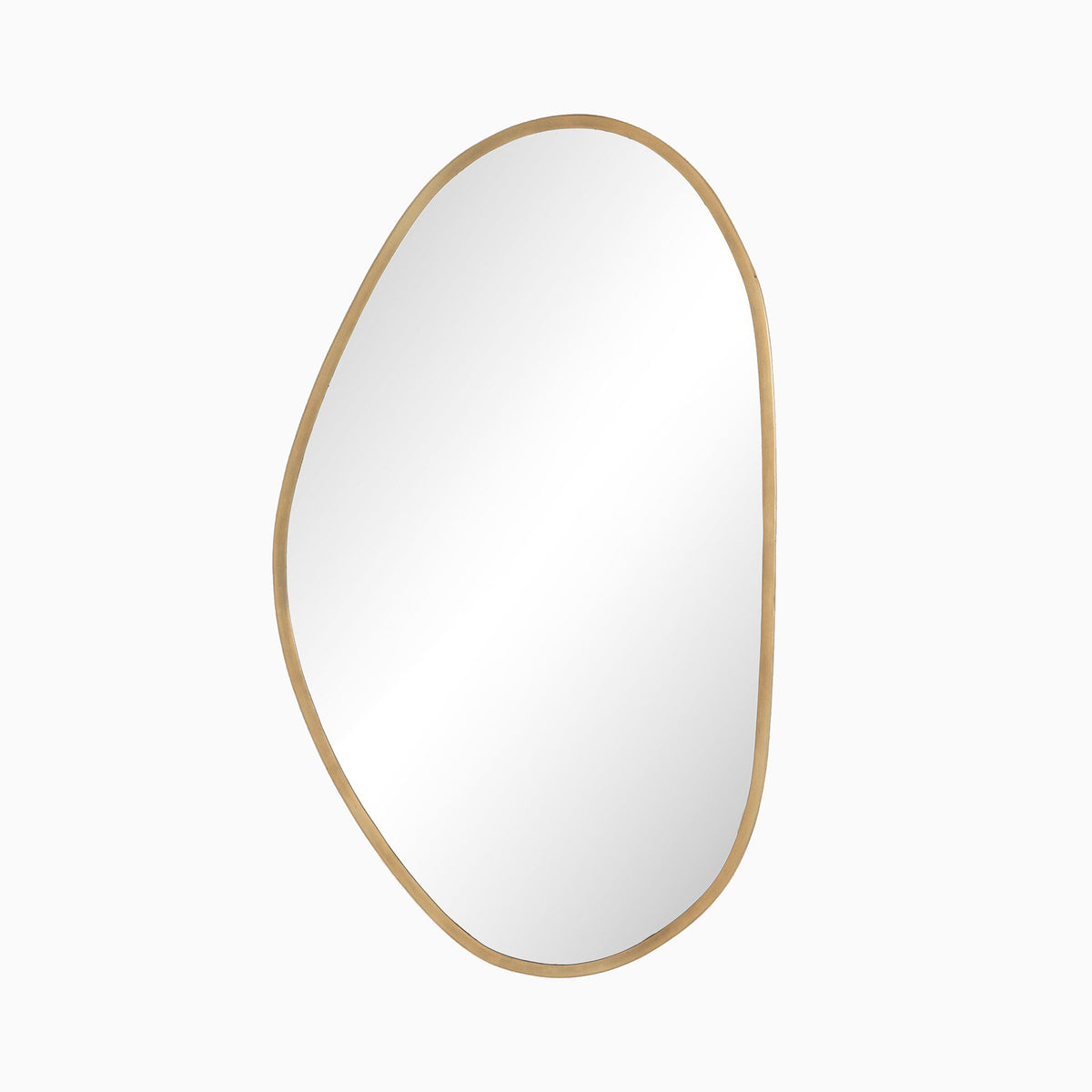Asymmetrical mirror with an antique brass iron frame, bringing soft curves and earthy elegance to modern spaces.