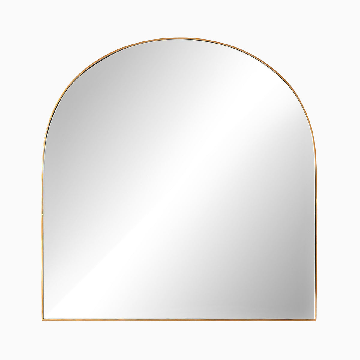 Wider arched mirror with a polished brass frame, adding a refined golden touch to spacious vanities or statement wall arrangements