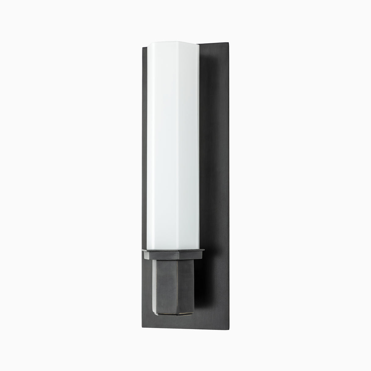Designed with contrast in mind, the Curtis Wall Sconce in Old Bronze pairs a dark metal finish with crisp opal glass, fitting effortlessly in modern or industrial spaces.