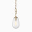 Elegant pendant light with a frosted teardrop glass shade and aged brass chain suspension.