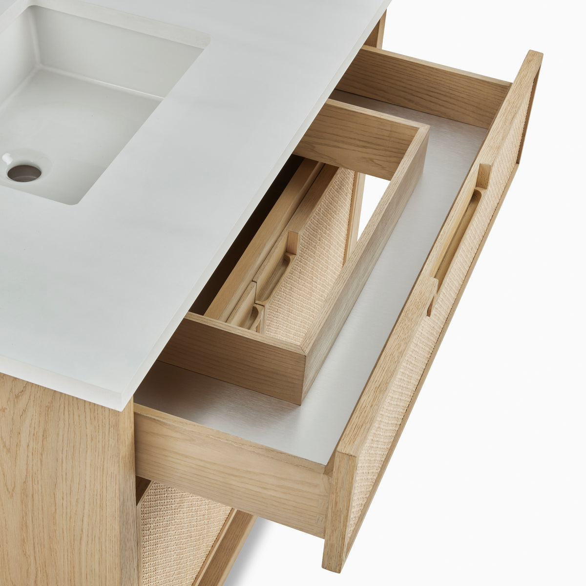 Delilah 36" Single Vanity in Seaside Oak with 3 cm White Zeus Quartz Top